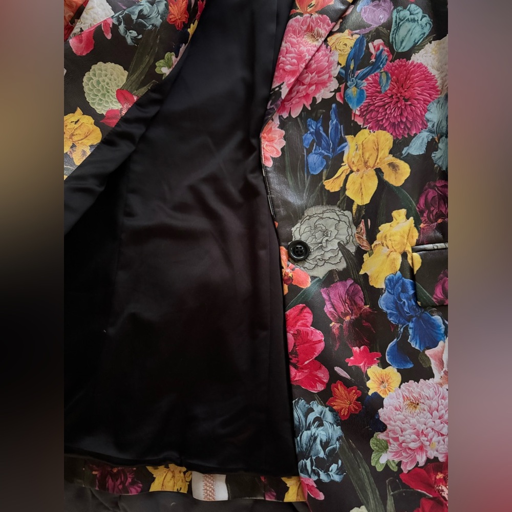 Floral Print Women's Blazer Jacket - Black Multi - Picture 3 of 7